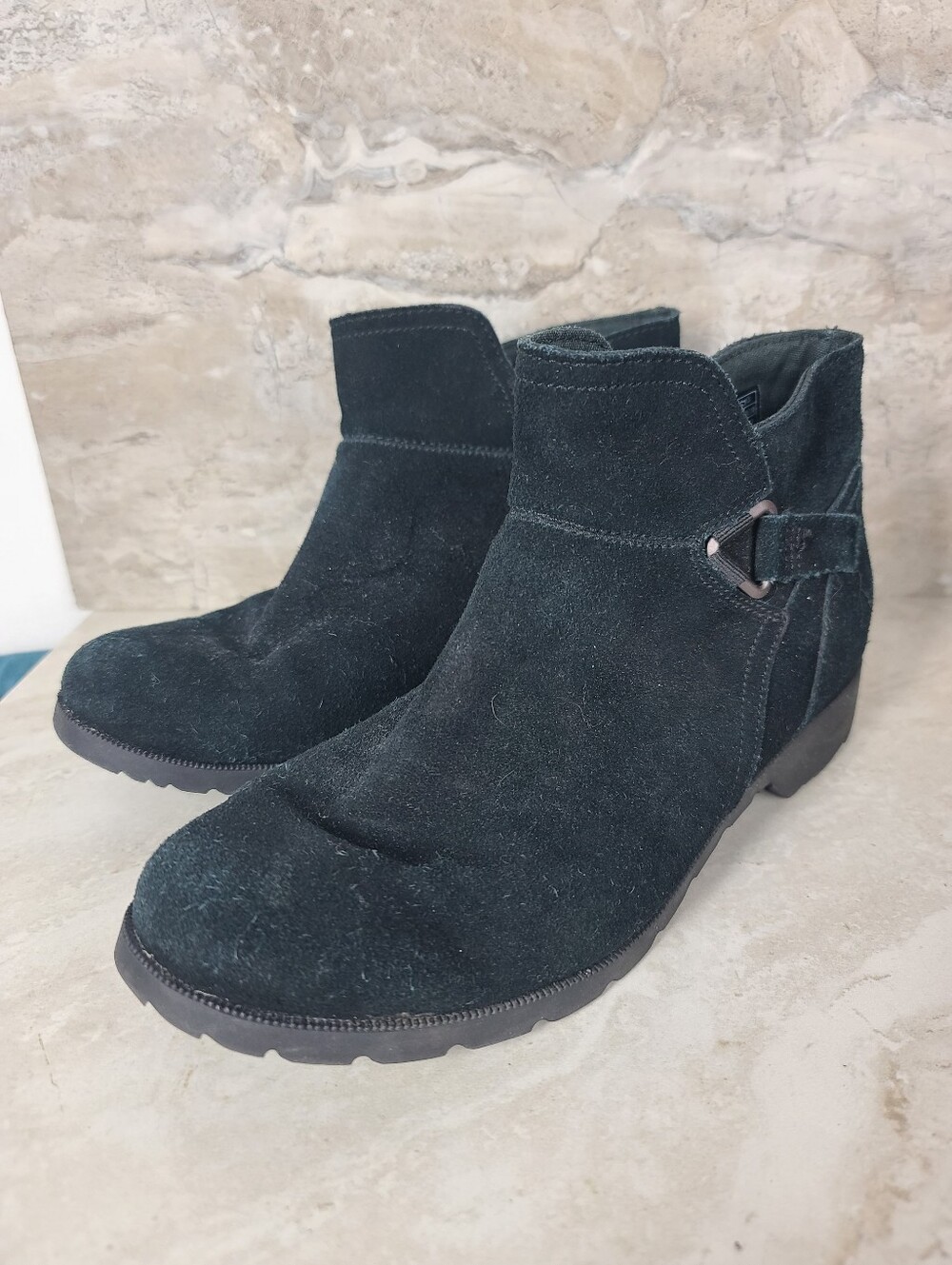 Teva Segundo Black Suede Leather Moto Ankle Boots Buckle Side Zip Closure 8.5